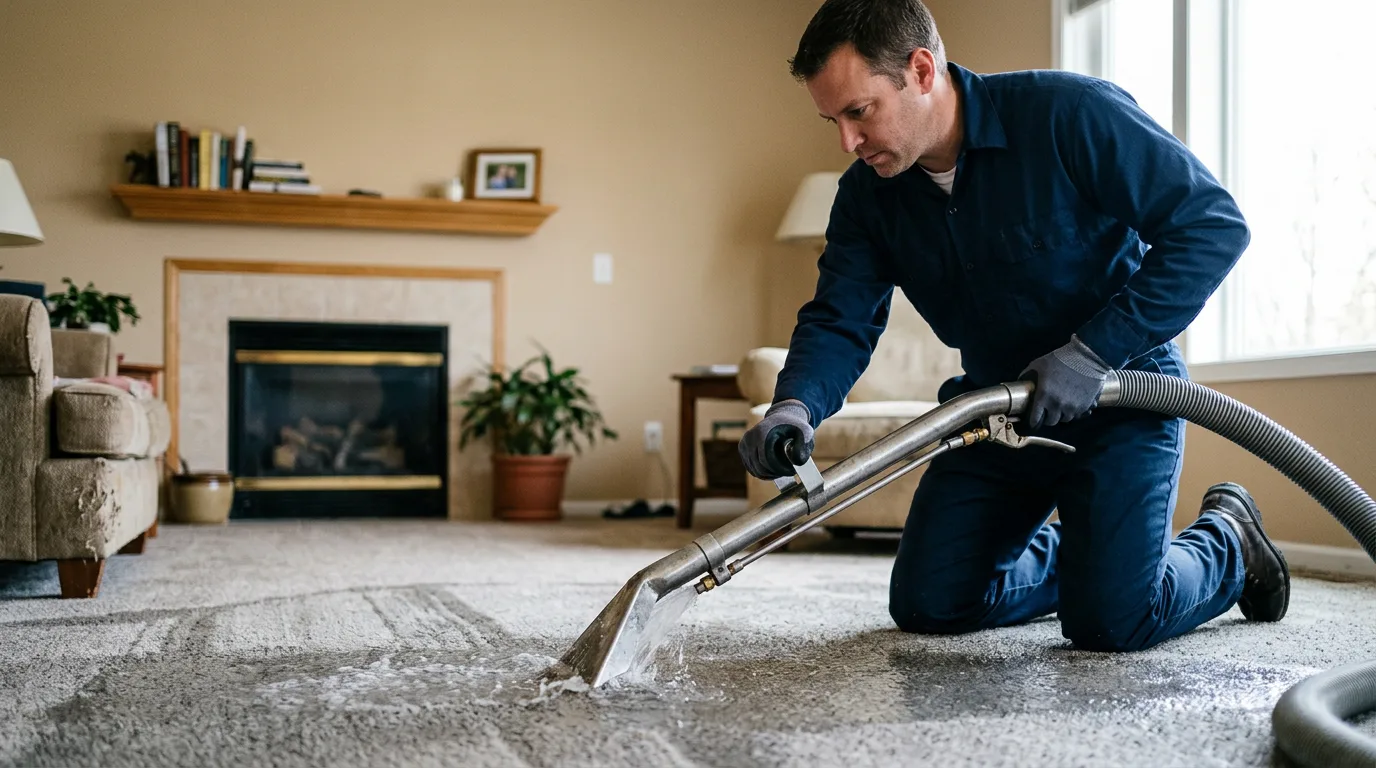Water damage restoration technician working near La Motte, IA